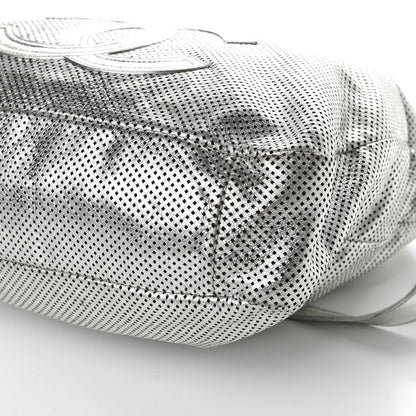 Chanel Metallic Glazed Calfskin Perforated Large Rodeo Drive Tote Silver 9 of 10