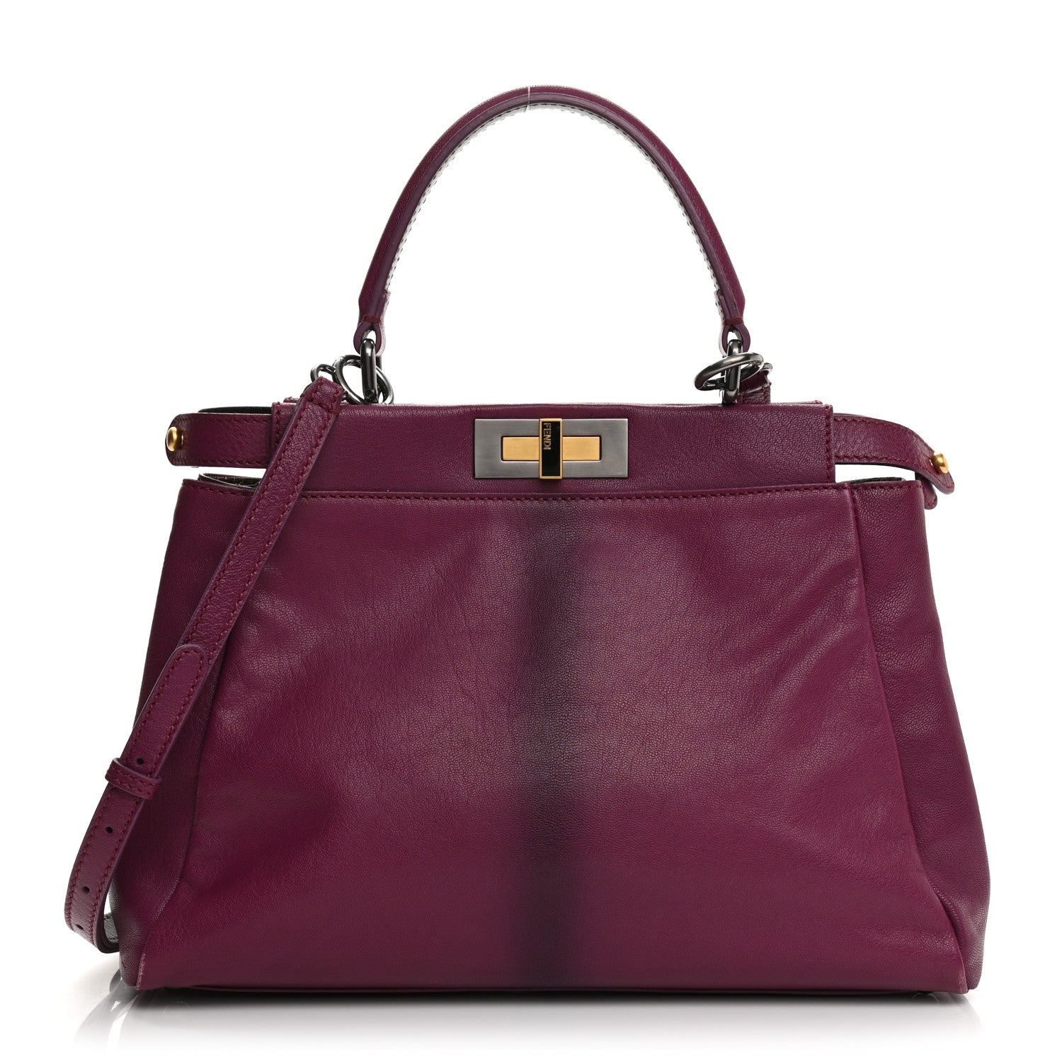 Fendi Goatskin Zucca Medium Peekaboo Iconic Satchel Ciclamino Tobacco Moro 1 of 12