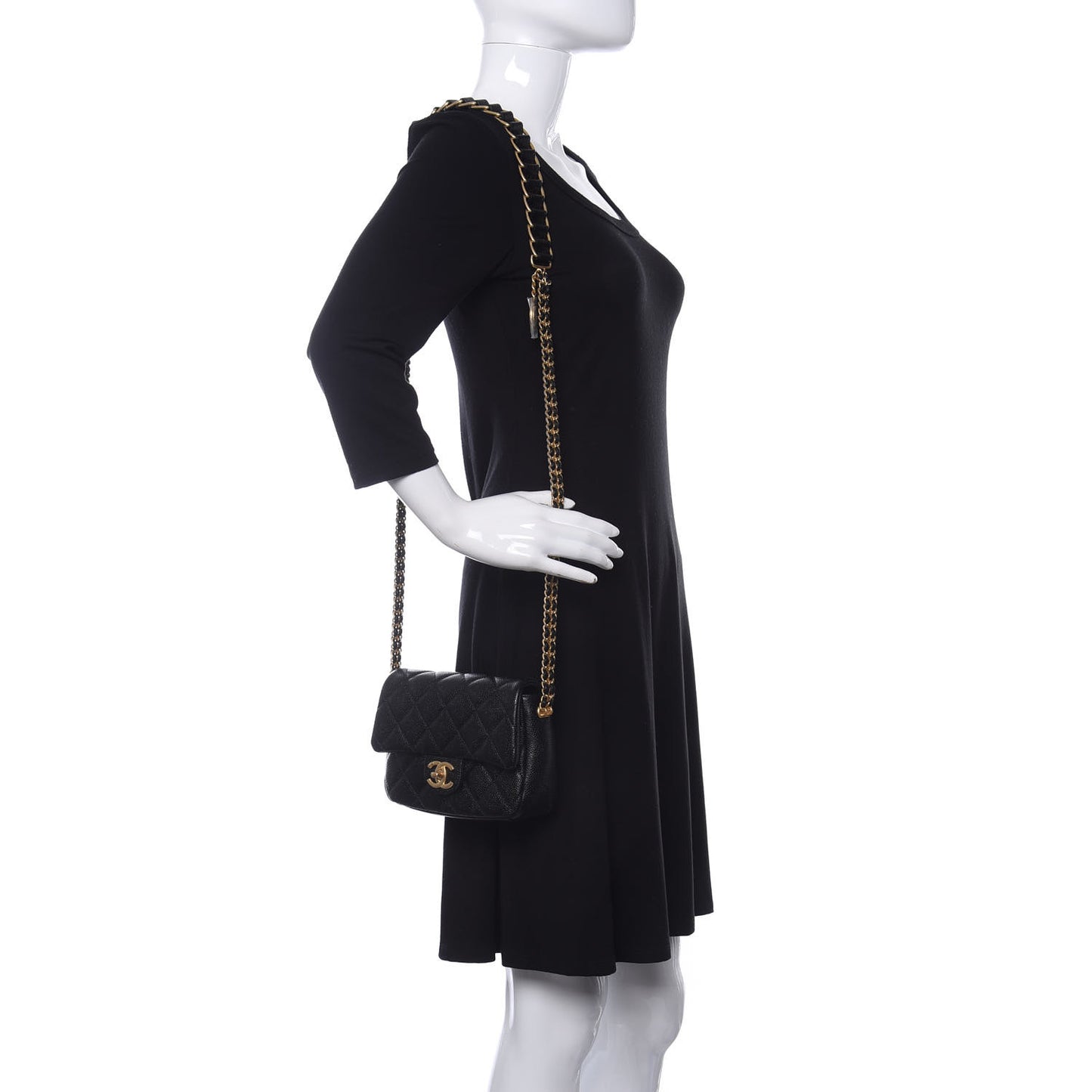 Caviar Quilted Mini Chain Soul Flap Black