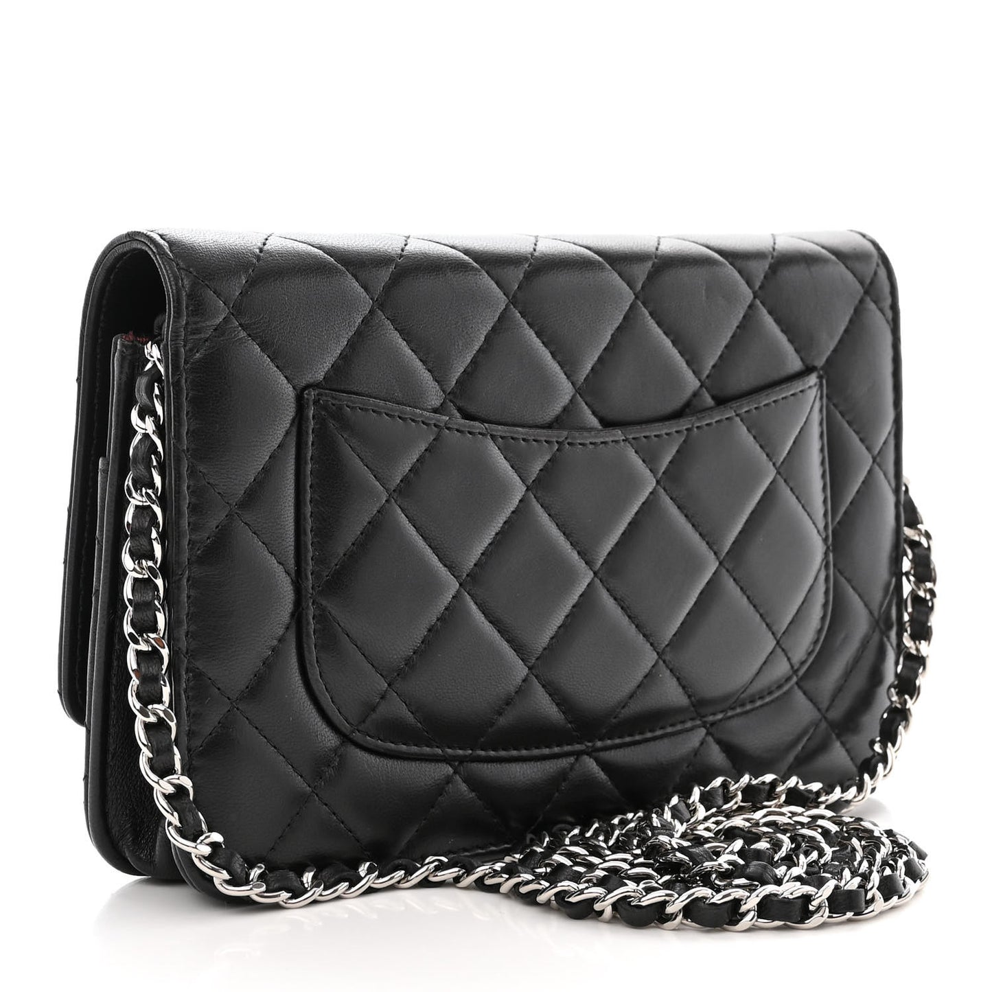 Lambskin Quilted Wallet On Chain WOC Black