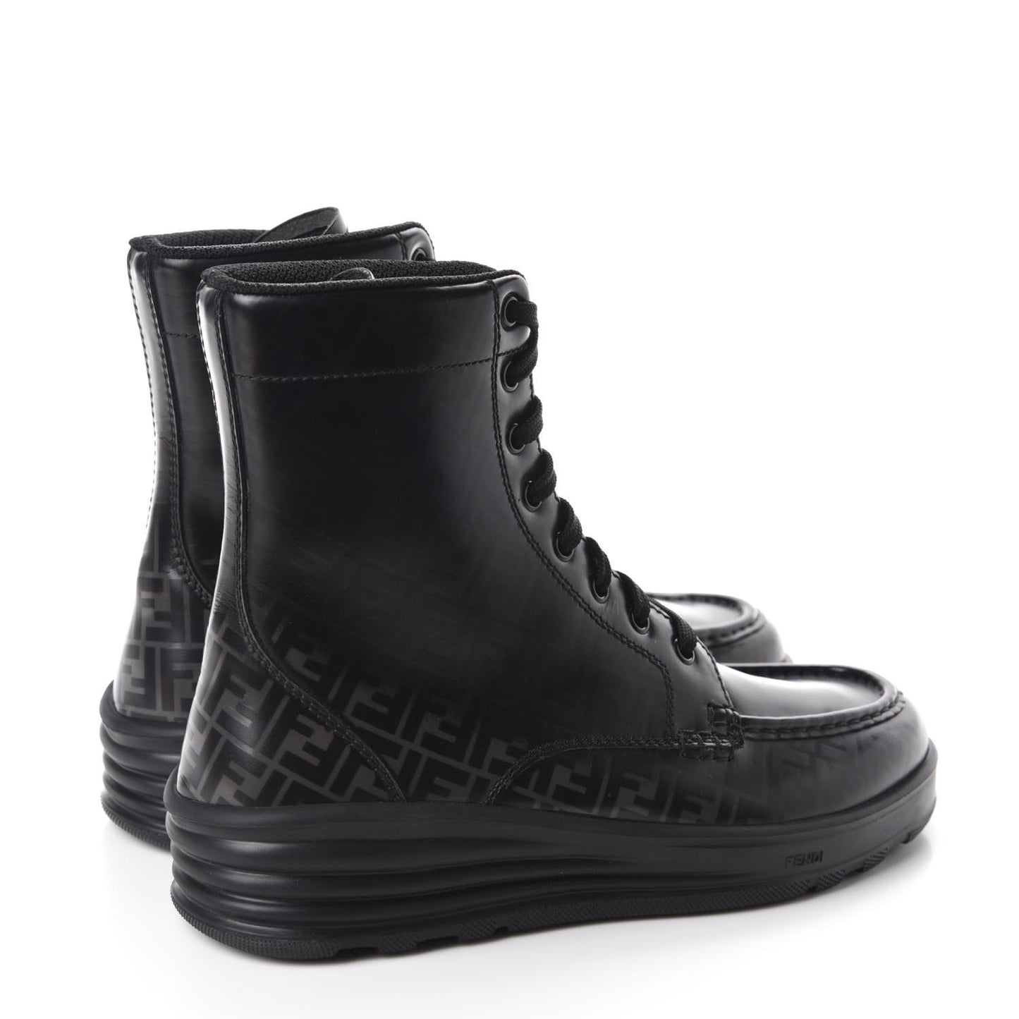 Calfskin FF Logo Ankle Biker Boots 39 Asfalto Black