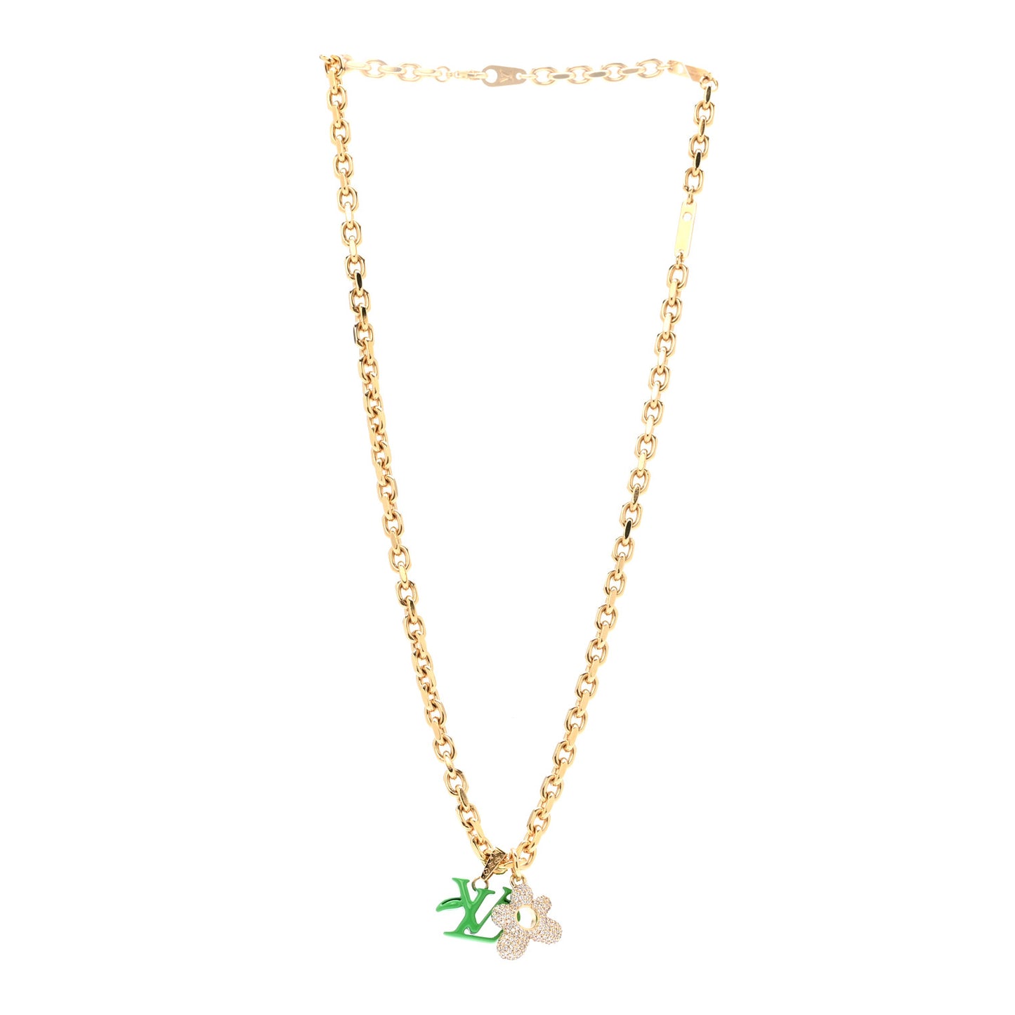 X TYLER THE CREATOR Lacquer Crystal Blooming Pendant Necklace Gold Green