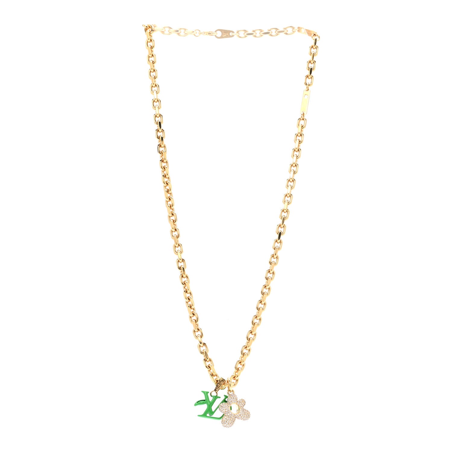 Louis Vuitton X TYLER THE CREATOR Lacquer Crystal Blooming Pendant Necklace Gold Green 3 of 7