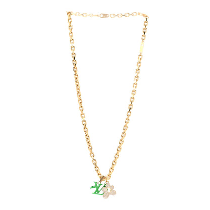 Louis Vuitton X TYLER THE CREATOR Lacquer Crystal Blooming Pendant Necklace Gold Green 3 of 7