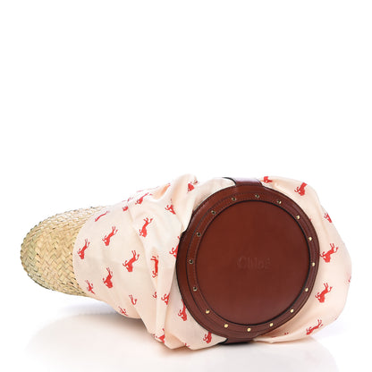 Chloe Smooth Calfskin Raffia Little Horses Medium Panier Basket White Red 5 of 12