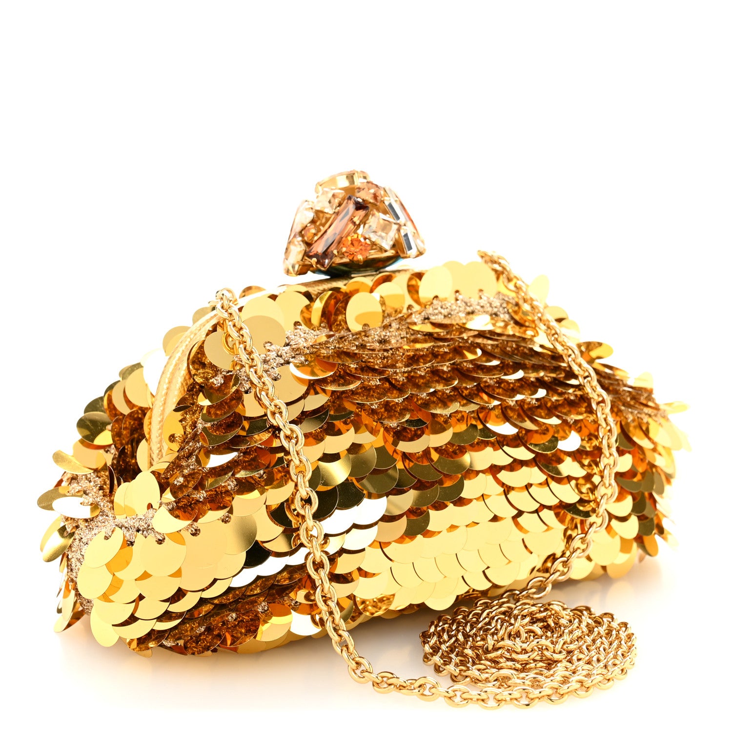 Dolce & Gabbana Crochet Sequin Paillettes Crystal Embellished Chain Clutch Gold 3 of 10