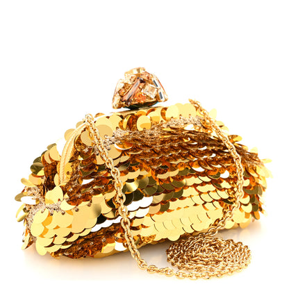 Dolce & Gabbana Crochet Sequin Paillettes Crystal Embellished Chain Clutch Gold 3 of 10