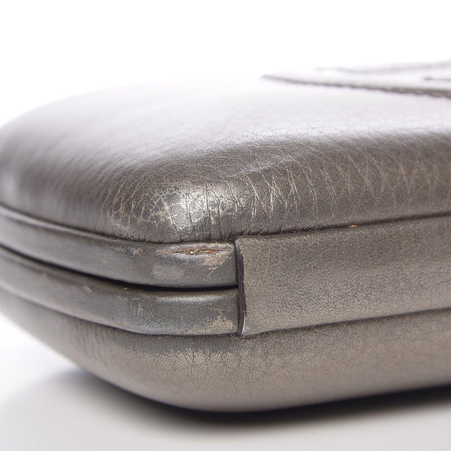 Metallic Pebbled Calfskin Soho Hard Case Clutch Golden Beige