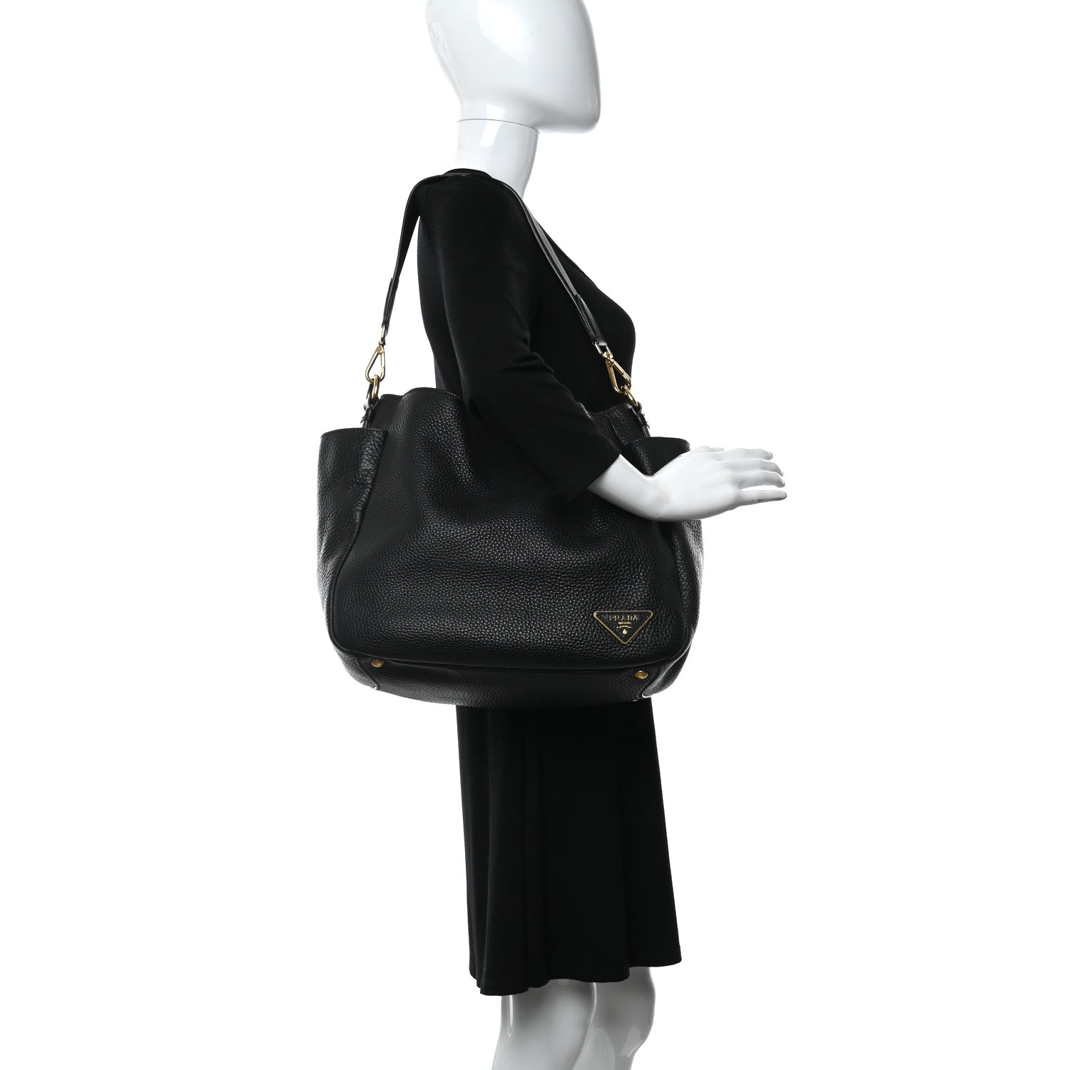 Prada Vitello Daino Side Pocket Hobo Black 2 of 10