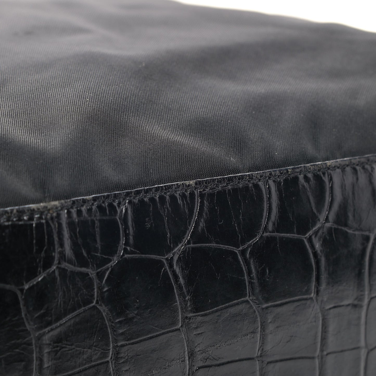 Tessuto Nylon Calfskin Crocodile Embossed Tote Black