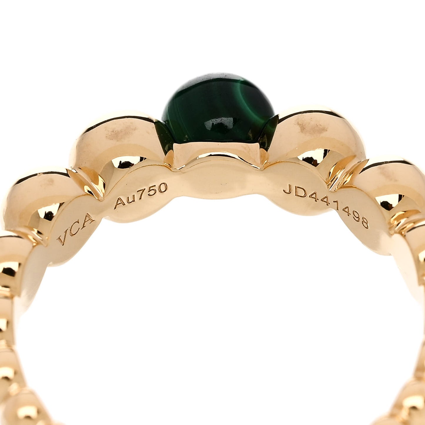 18K Yellow Gold Malachite Perlee Couleurs Variation Ring 58 8.25