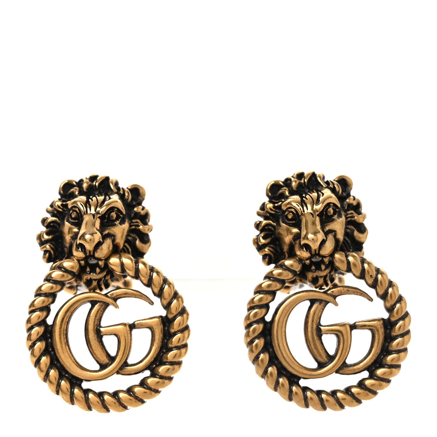 Gucci Metal Double G Lion Head Clip On Earrings Aged Gold 1 of 4