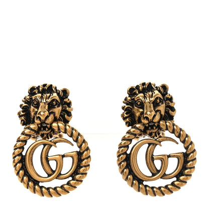 Gucci Metal Double G Lion Head Clip On Earrings Aged Gold 1 of 4