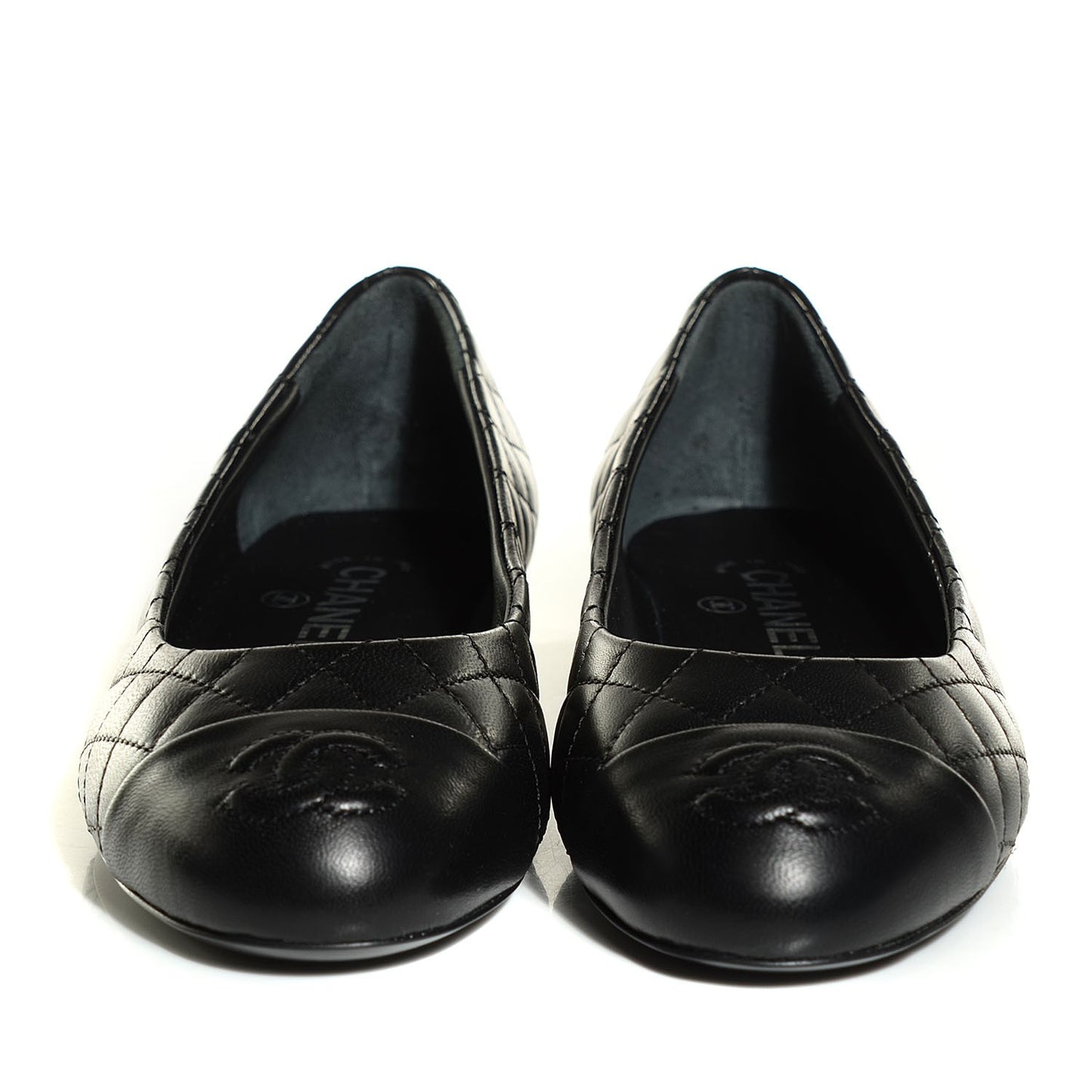 Lambskin Quilted Cap Toe Ballerina Flats 37 Black