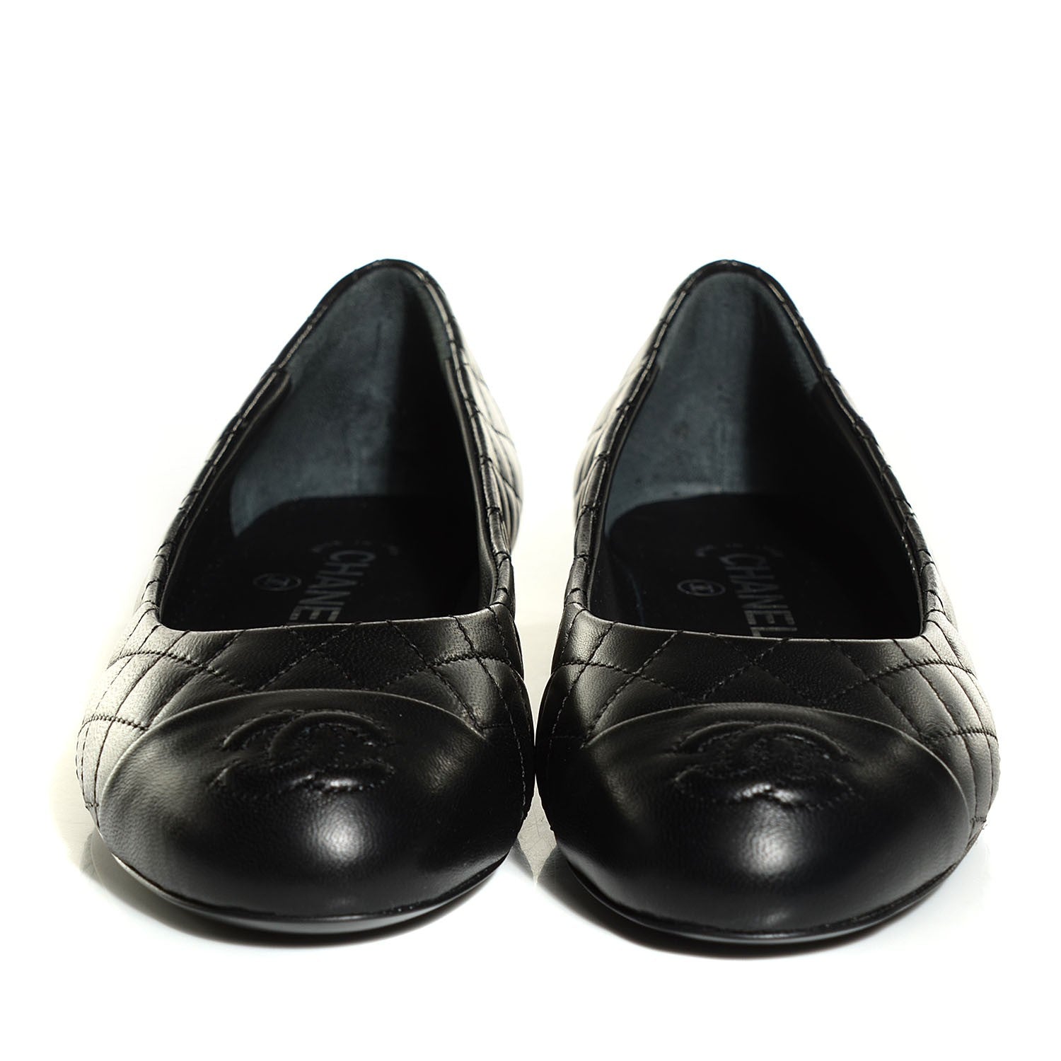 Chanel Lambskin Quilted Cap Toe Ballerina Flats 37 Black 2 of 7