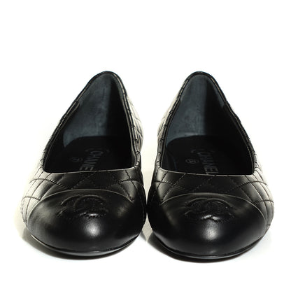 Chanel Lambskin Quilted Cap Toe Ballerina Flats 37 Black 2 of 7