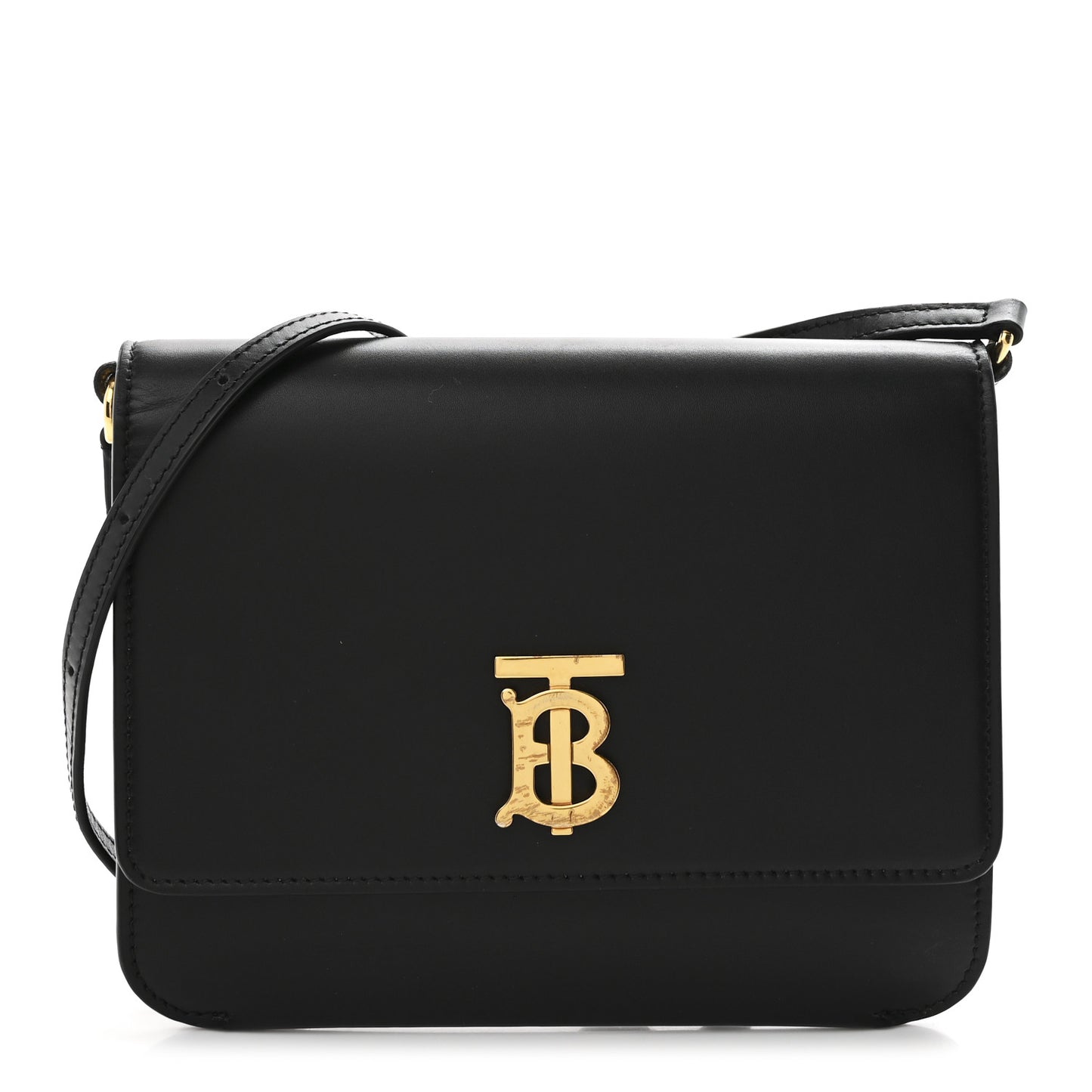 Calfskin Monogram TB Mini Flat Crossbody Bag Black