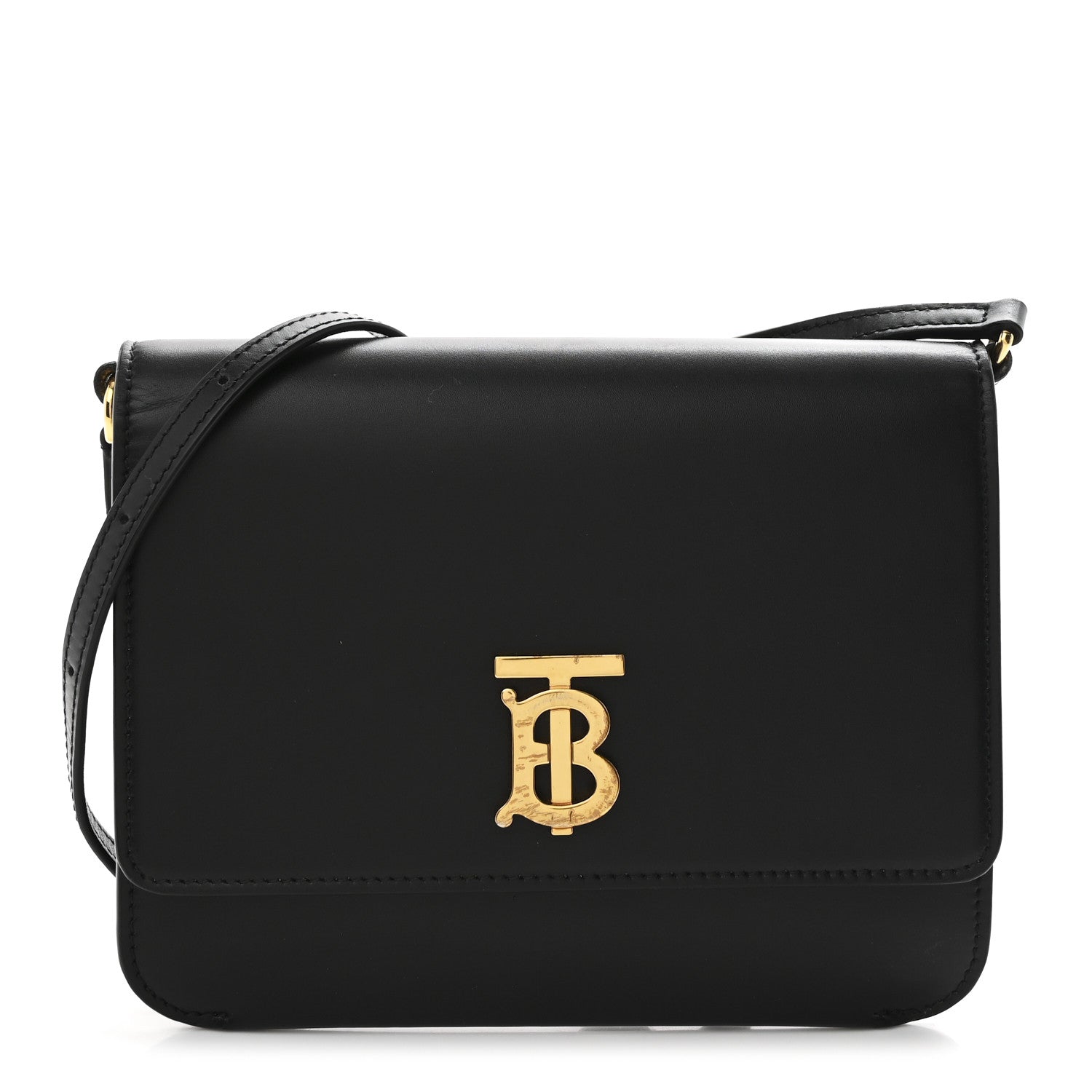 Burberry Calfskin Monogram TB Mini Flat Crossbody Bag Black 1 of 9