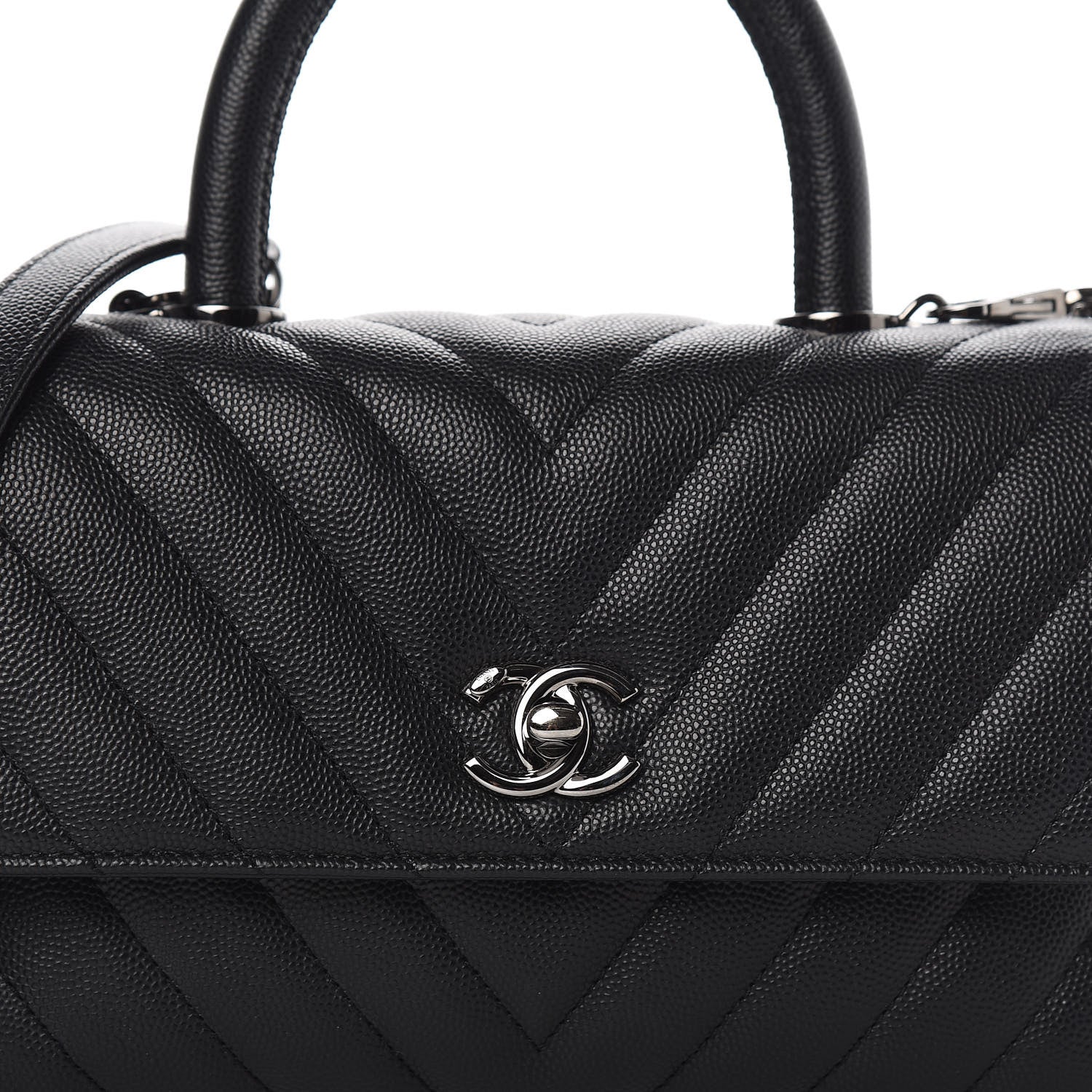 Chanel Caviar Chevron Quilted Mini Coco Handle Flap Black 11 of 11