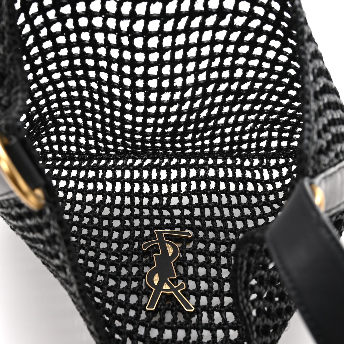 Raffia Calfskin Oxalis Shoulder Bag Black