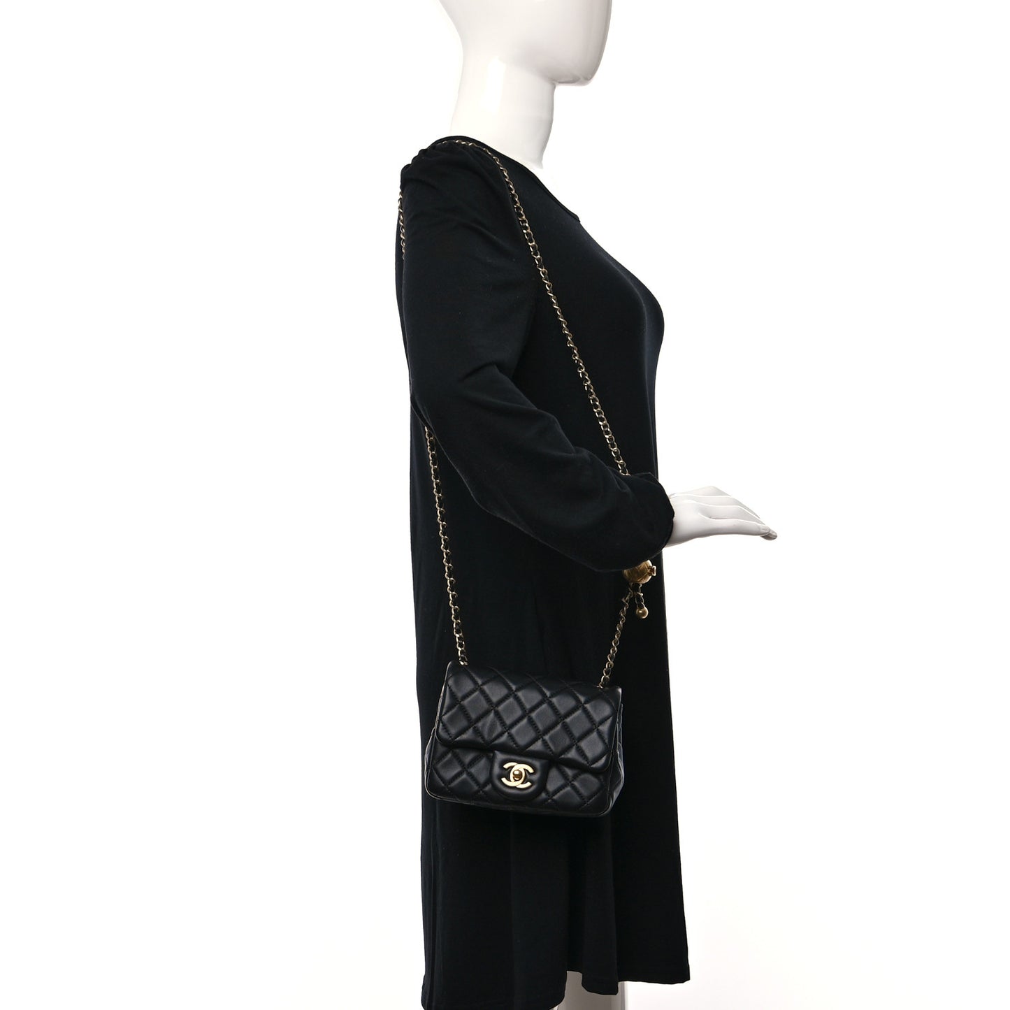Lambskin Quilted Mini Pearl Crush Flap Black