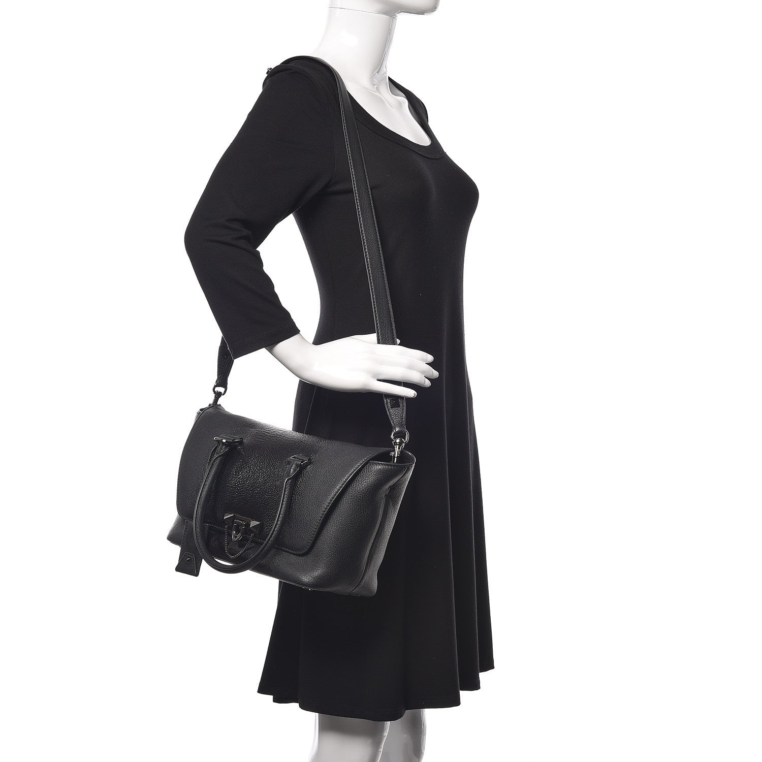 Valentino Garavani Patent Pebbled Calfskin Small Demilune Double Handle Satchel Black 2 of 11