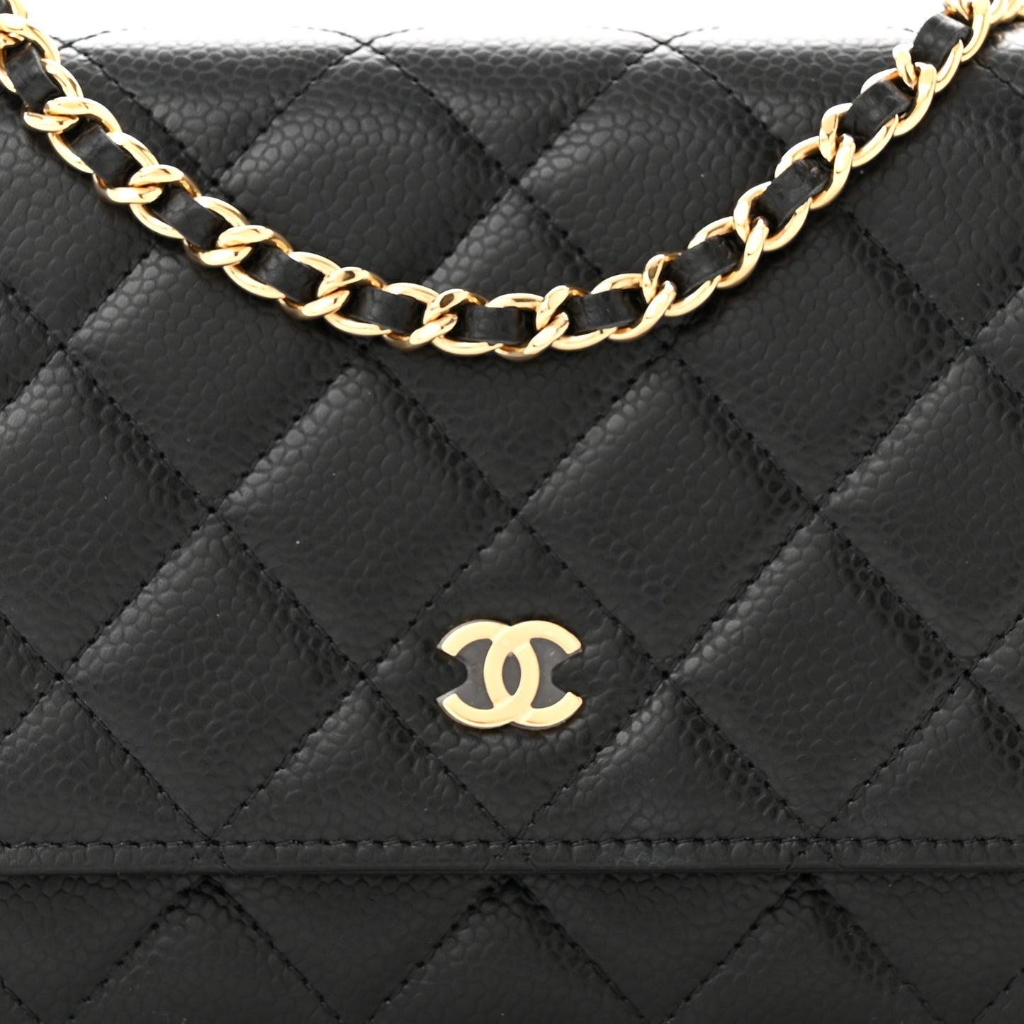 Caviar Quilted Wallet on Chain WOC Black