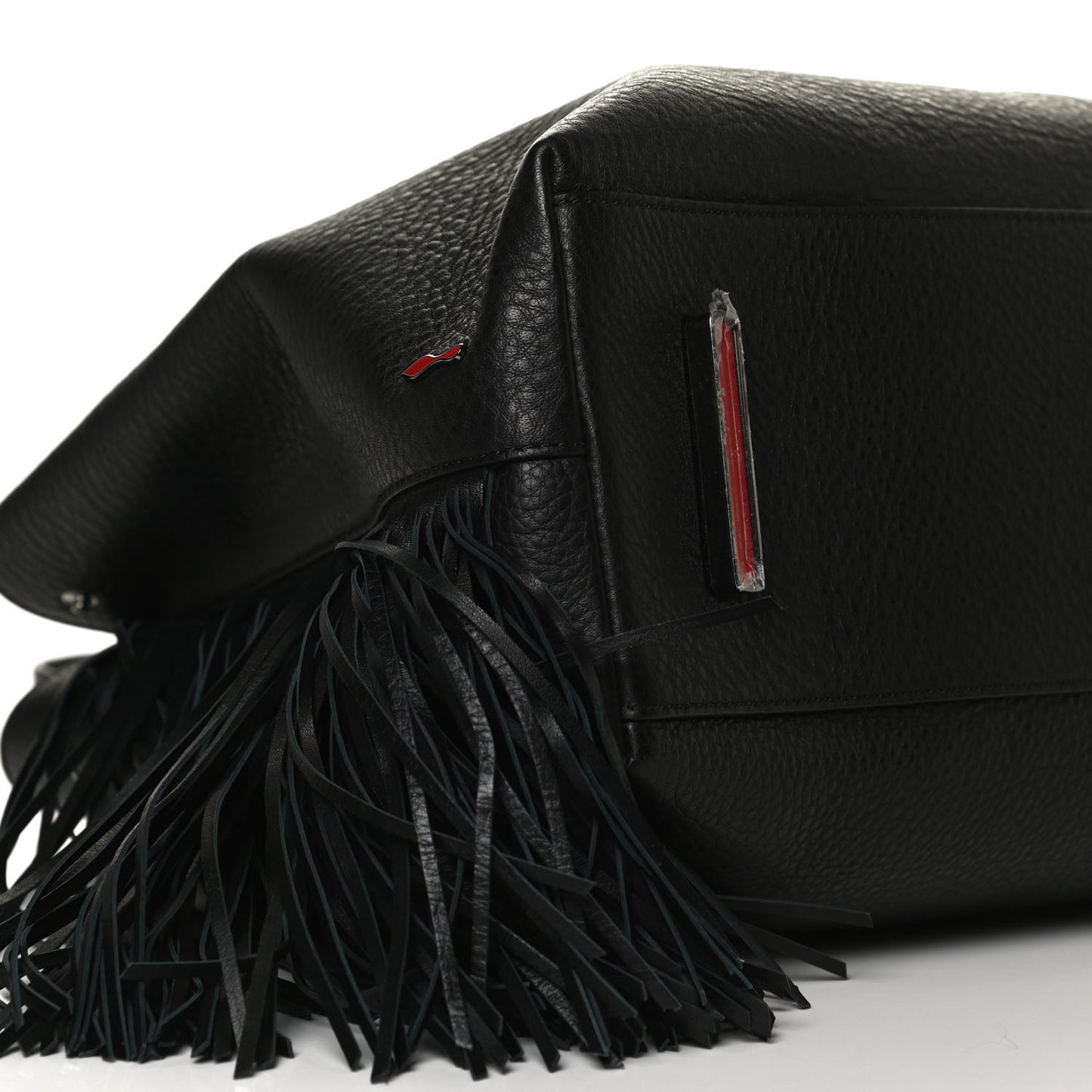 Grained Calfskin Passage Fringe Shopping Tote Black