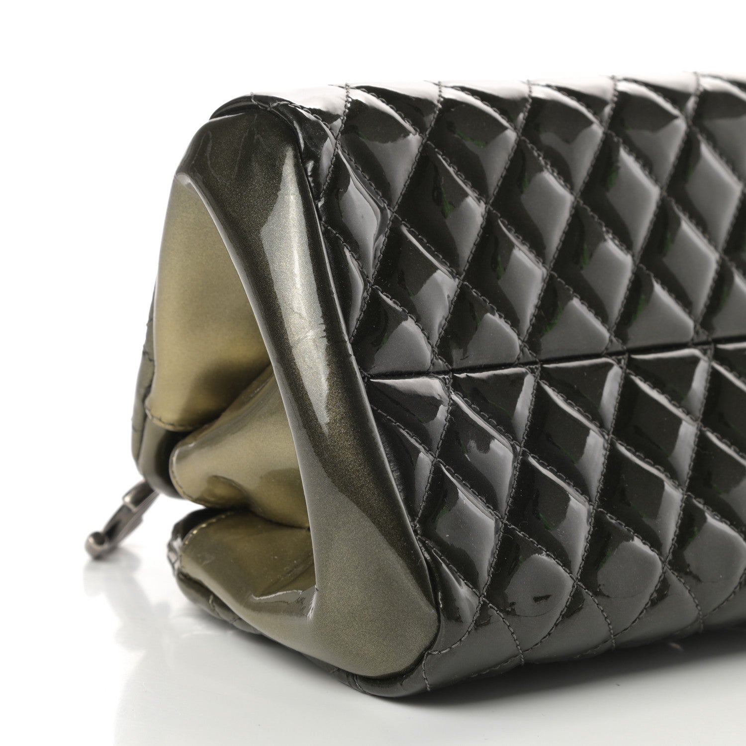 Chanel Metallic Patent Quilted Medium Just Mademoiselle Bowling Bag Green Degrade 9 of 10