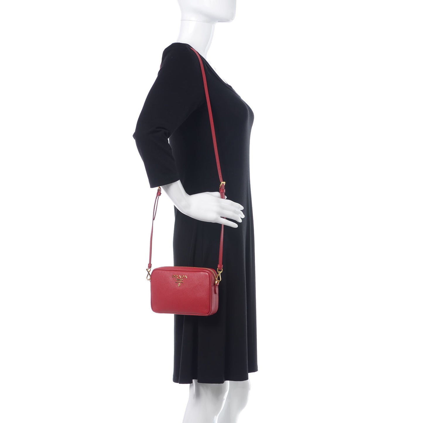 Saffiano Mini Camera Crossbody Bag Rosso