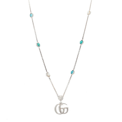 Gucci Sterling Silver Blue Topaz Mother of Pearl Turquoise Double GG Pendant Necklace 1 of 5