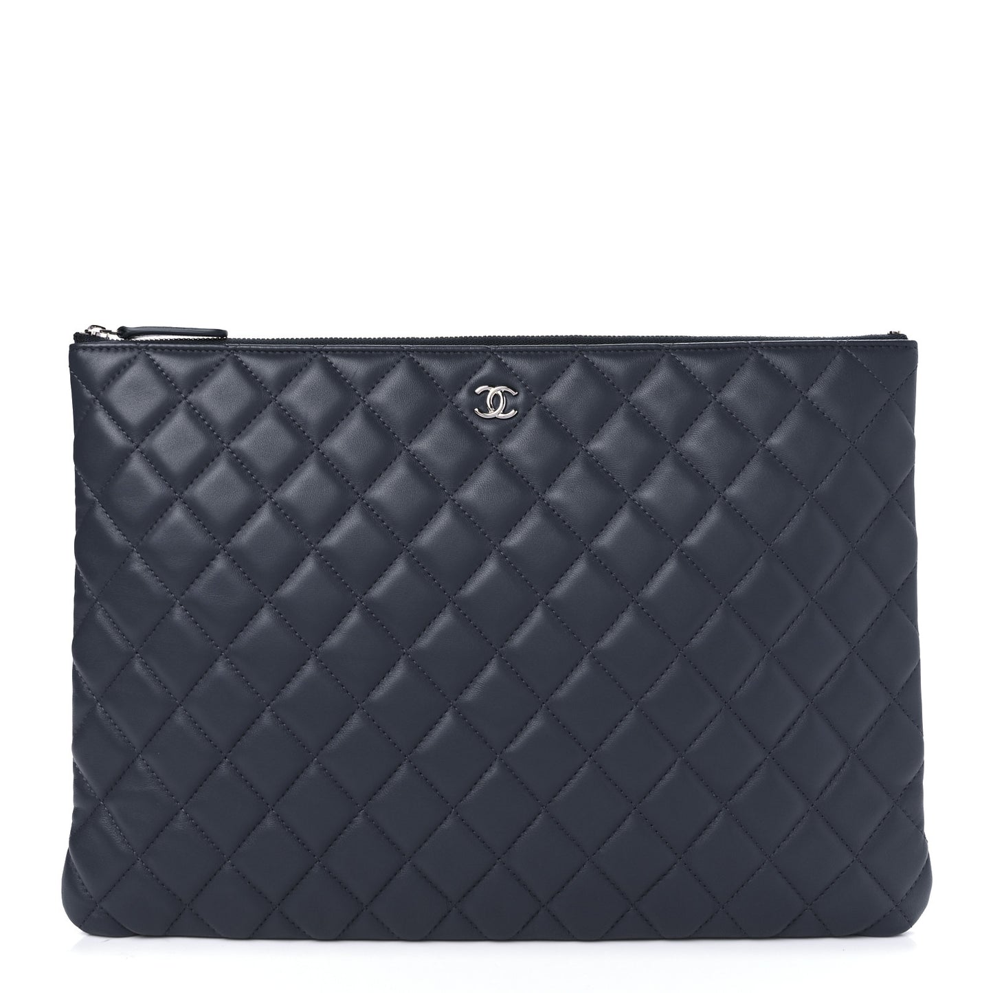 Lambskin Quilted Large Cosmetic Case Navy