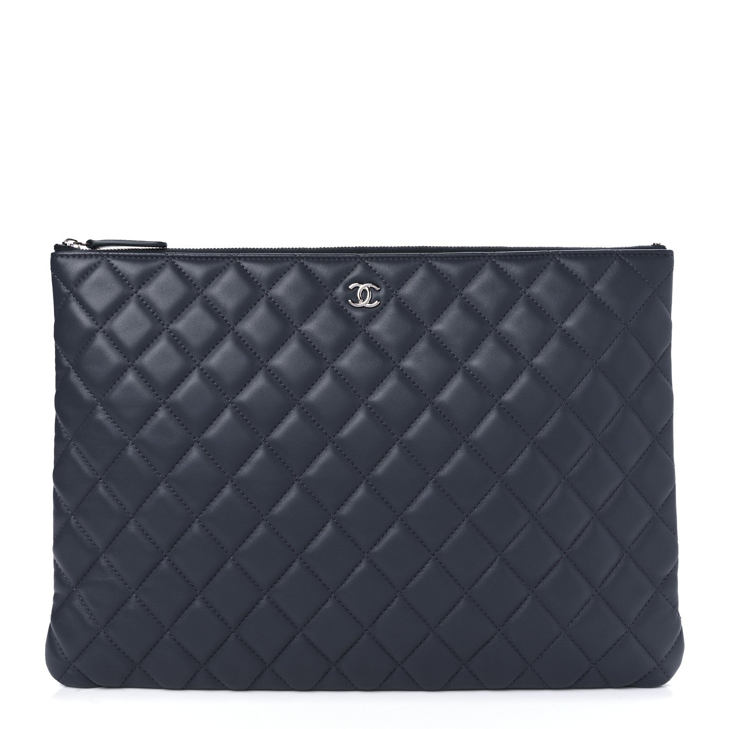 Chanel Lambskin Quilted Large Cosmetic Case Navy 1 of 8