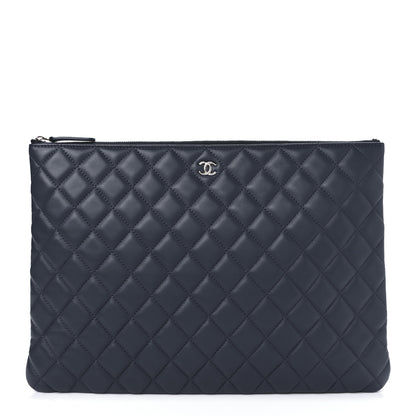 Chanel Lambskin Quilted Large Cosmetic Case Navy 1 of 8