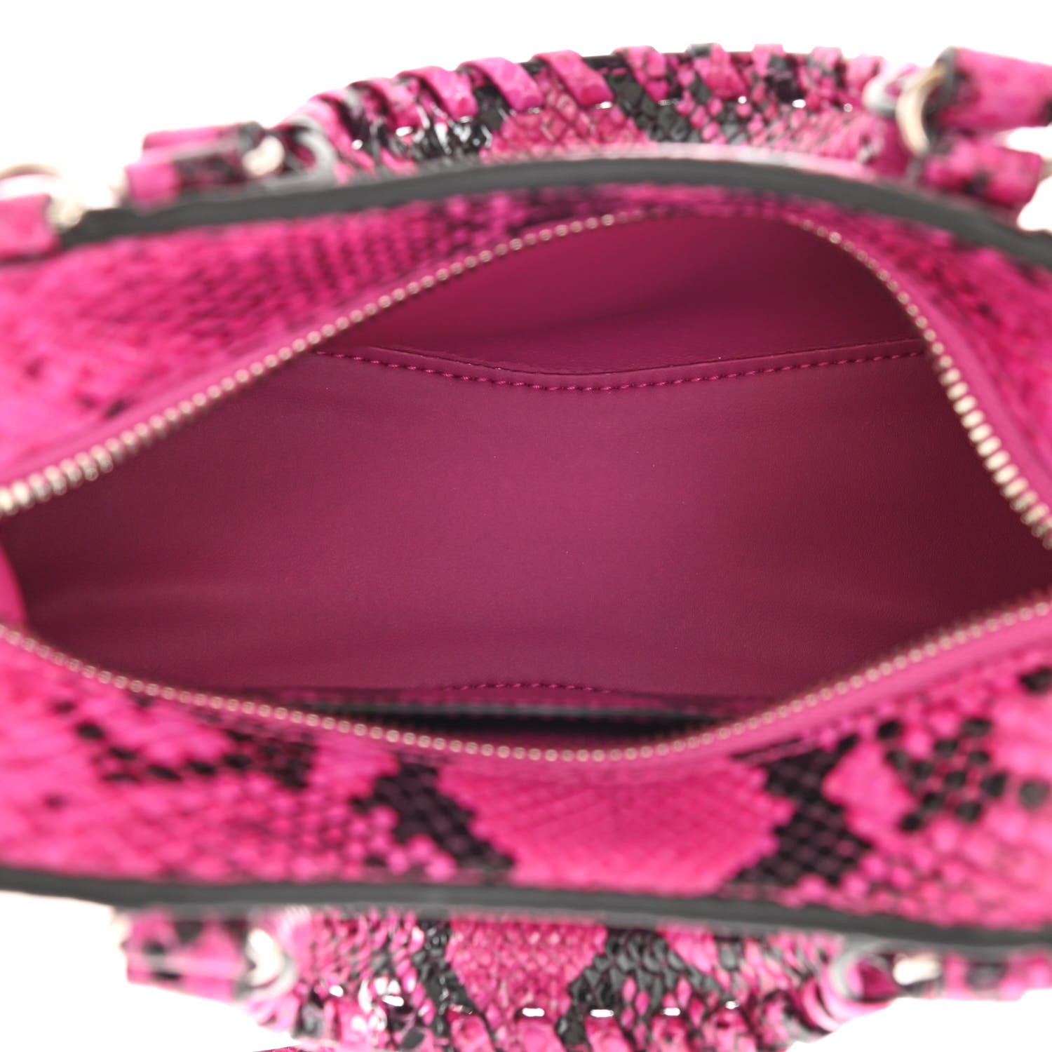 Balenciaga Calfskin Python Effect Neo Classic Silver Hardware Mini City Fuchsia Black 5 of 11