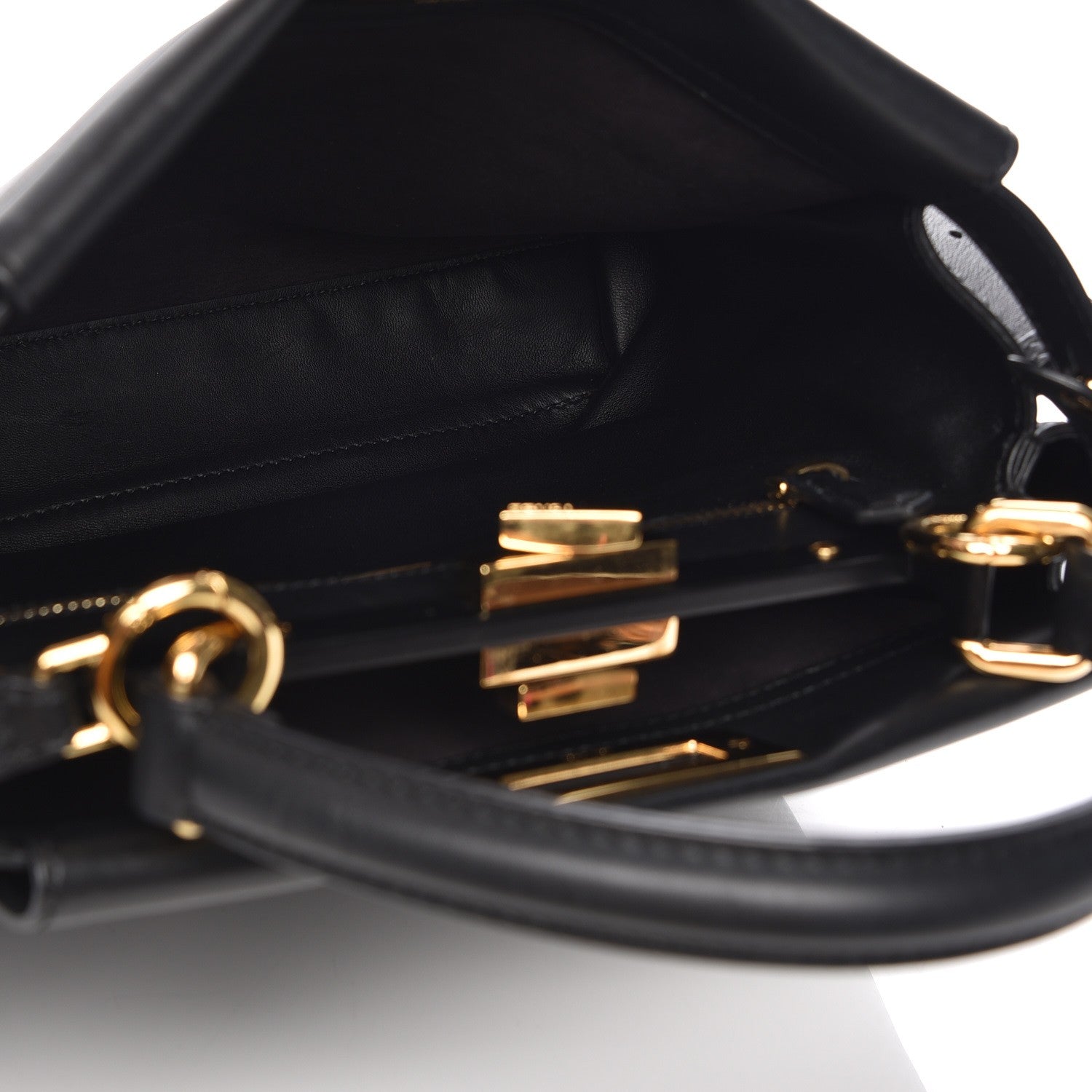 Fendi Vitello Seta Shiny Nappa Medium Peekaboo Iconic Satchel Black 6 of 13