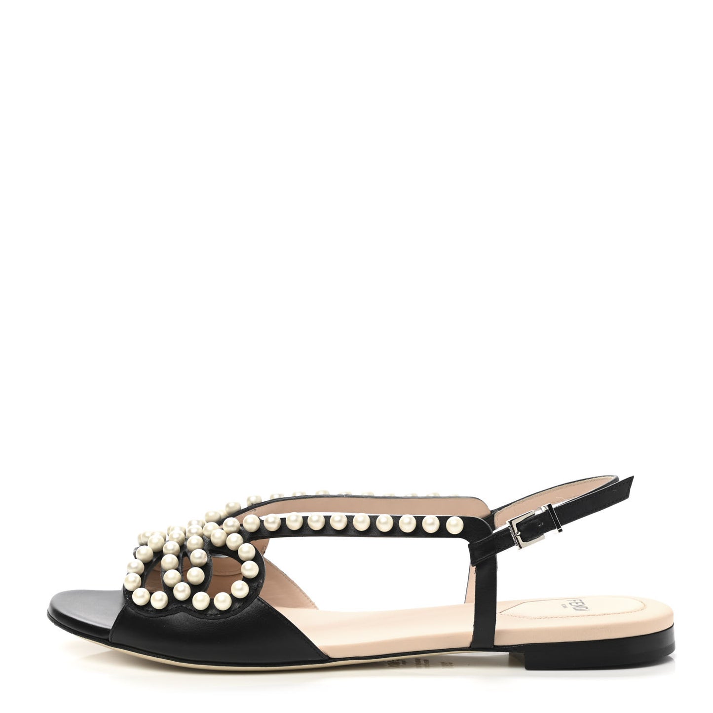 Calfskin Pearl Bow Sandals 39.5 Black