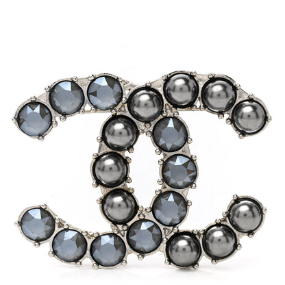 Chanel Crystal Pearl CC Dazzling Domino Brooch Black 1 of 4