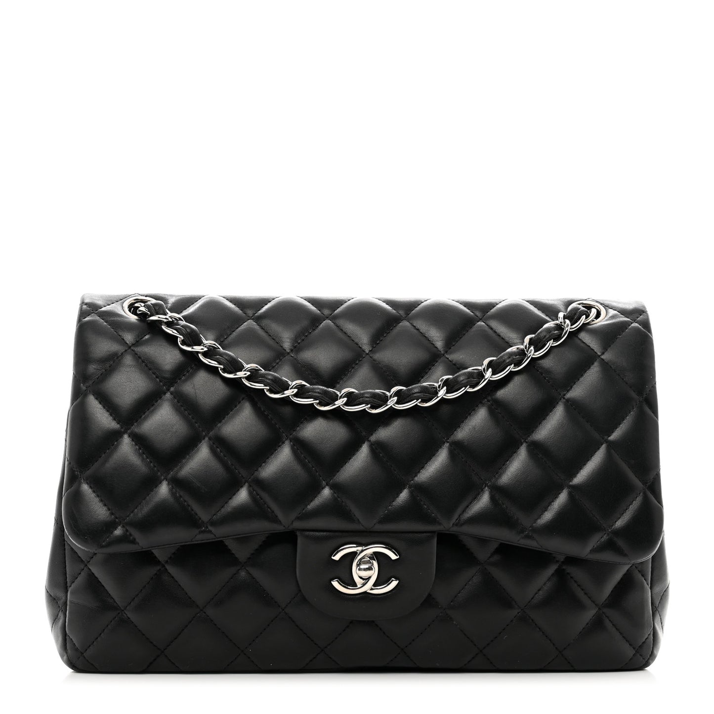 Lambskin Quilted Jumbo Double Flap Black