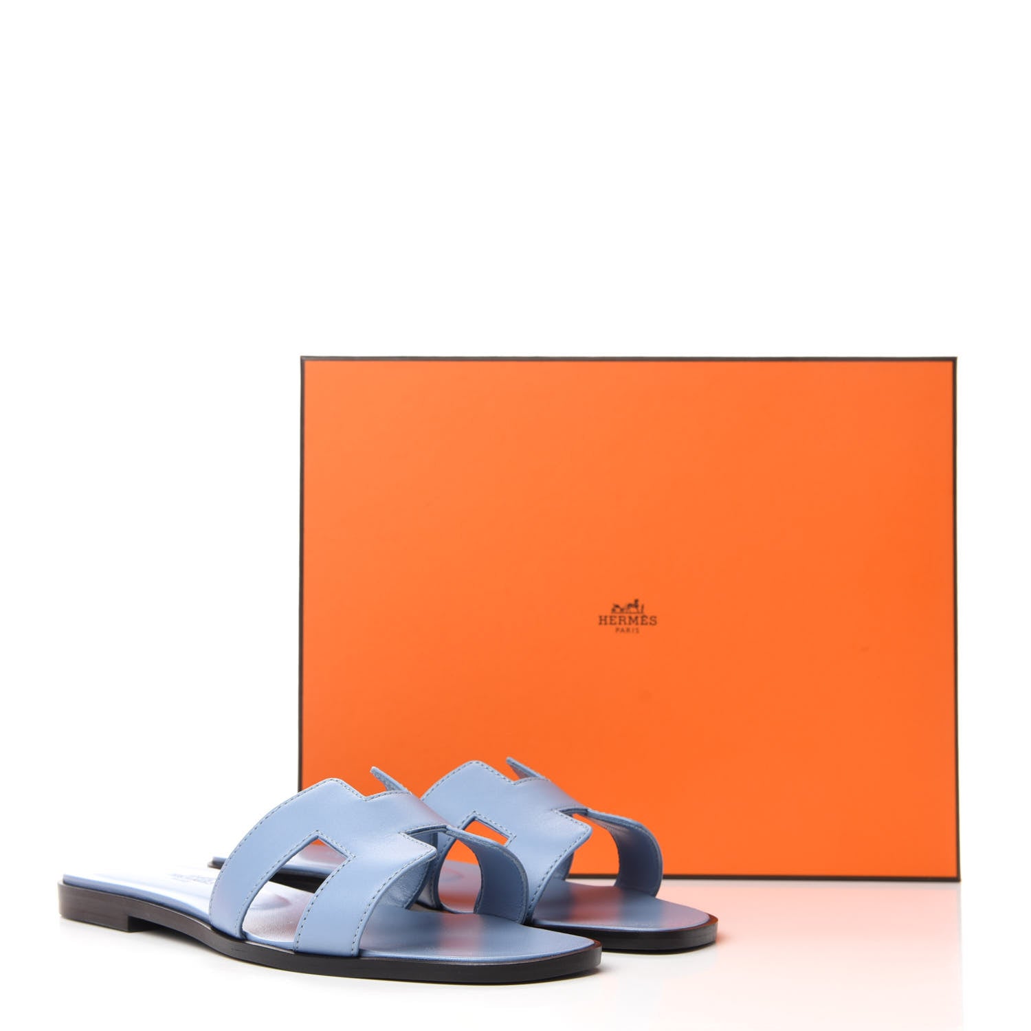 Hermes Box Calfskin Oran Sandals 37 Light Bleu 9 of 9