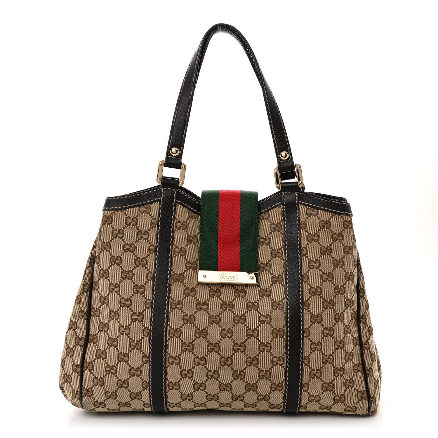 Gucci Monogram New Ladies Web Tote Dark Brown 1 of 9