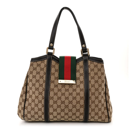 Gucci Monogram New Ladies Web Tote Dark Brown 1 of 9
