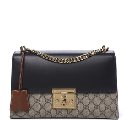 Gucci GG Supreme Monogram Calfskin Medium Padlock Shoulder Bag Beige Black Cuir 1 of 12