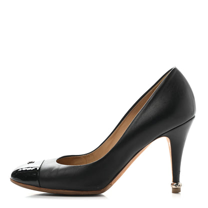 Chanel Lambskin Patent Cap Toe CC Pumps 38 Black 1 of 13