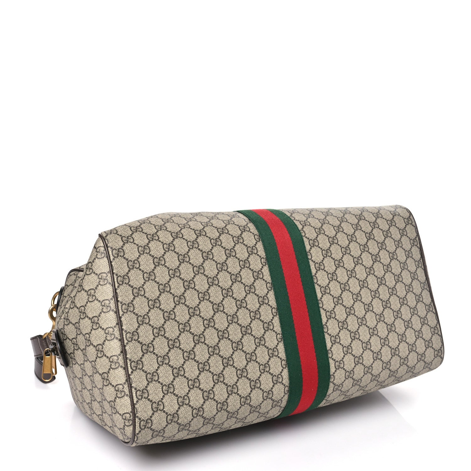 Gucci GG Supreme Monogram Textured Dollar Calfskin Web Medium Savoy Duffle Bag Beige Dark Brown 3 of 10