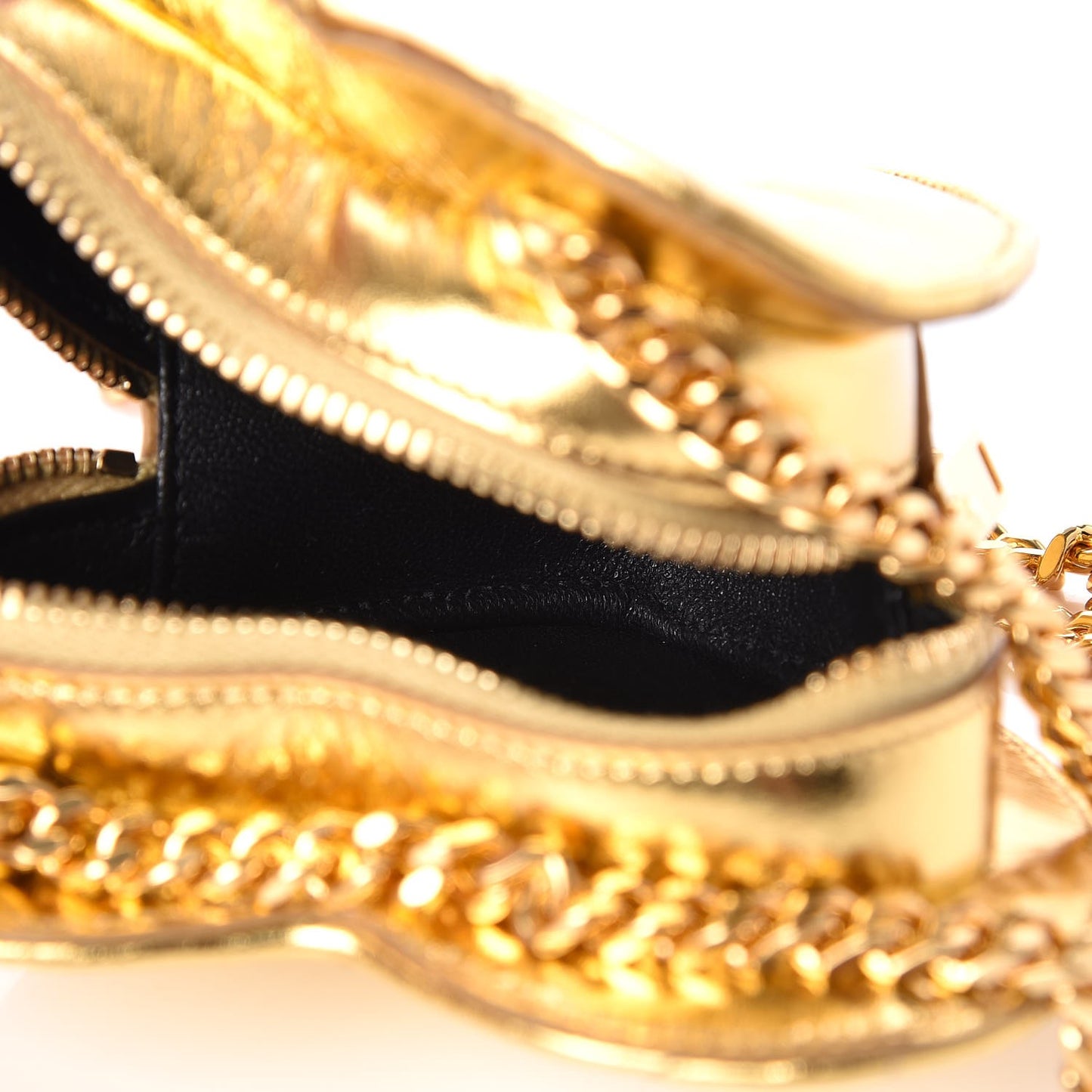 Metallic Calfskin Matelasse Chevron Monogram Small Love Heart Chain Bag Gold
