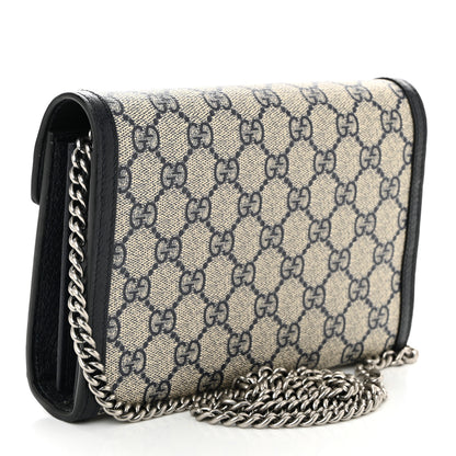 Gucci GG Supreme Monogram Textured Dollar Calfskin Mini Dionysus Chain Wallet Beige Blue 3 of 16
