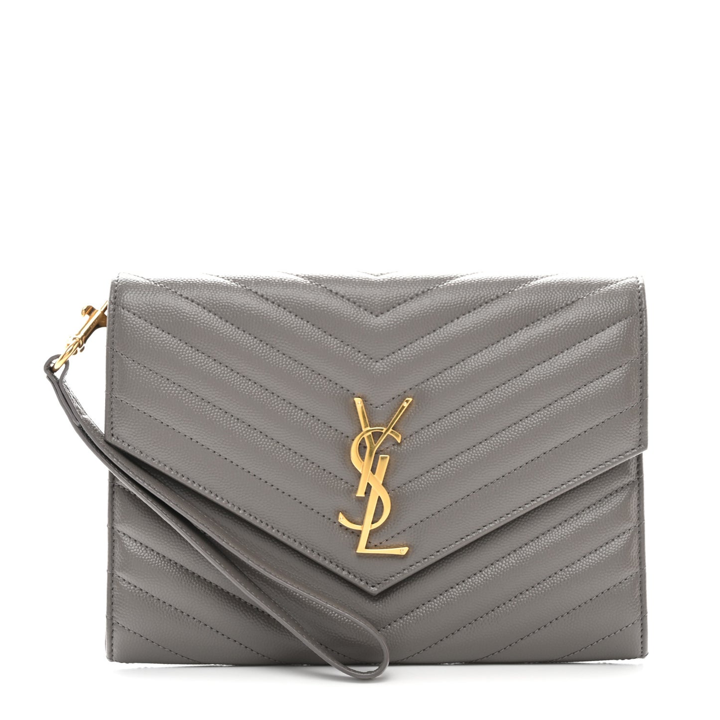 Grain De Poudre Matelasse Chevron Monogram Envelope Clutch Fog