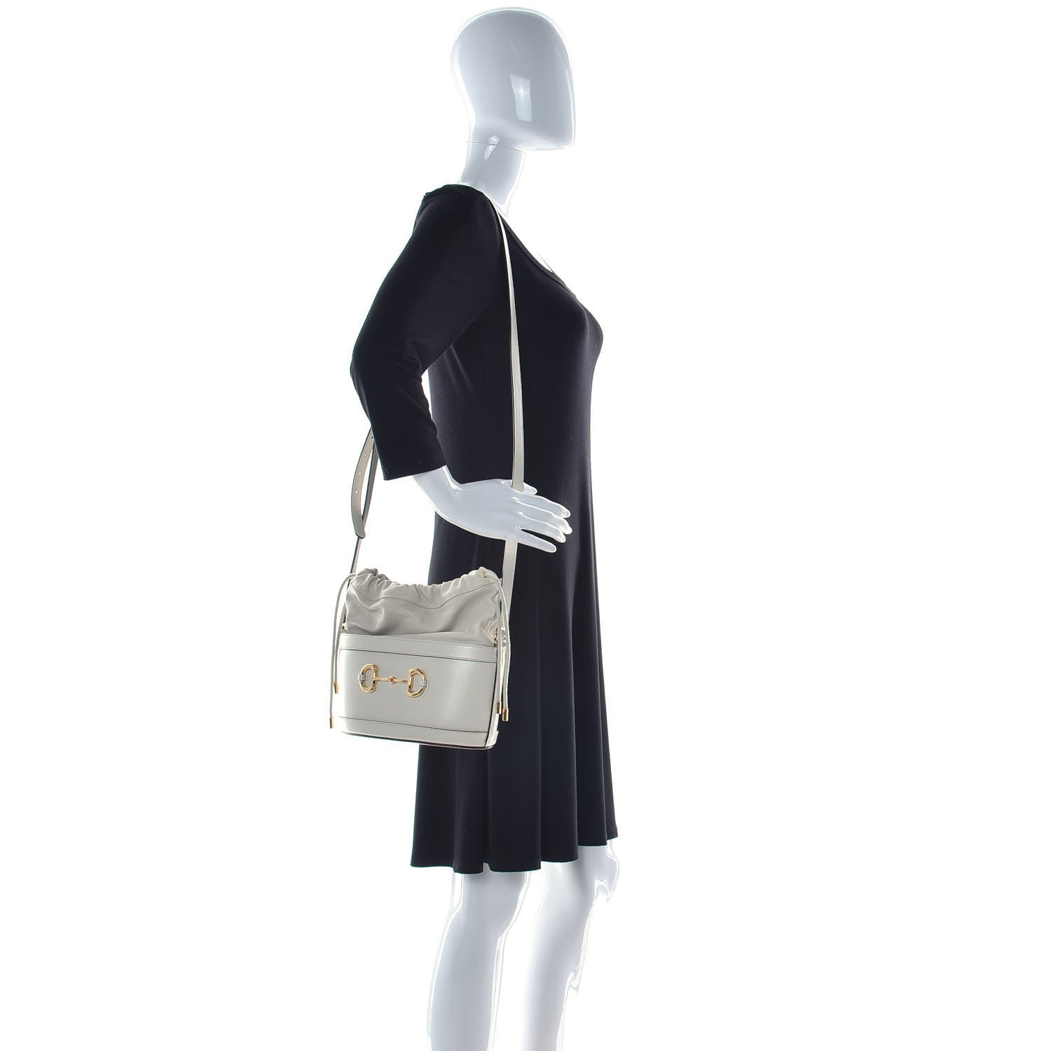 Gucci Azalea Sakai Calfskin Horsebit 1955 Drawstring Bucket Bag Mystic White 2 of 11