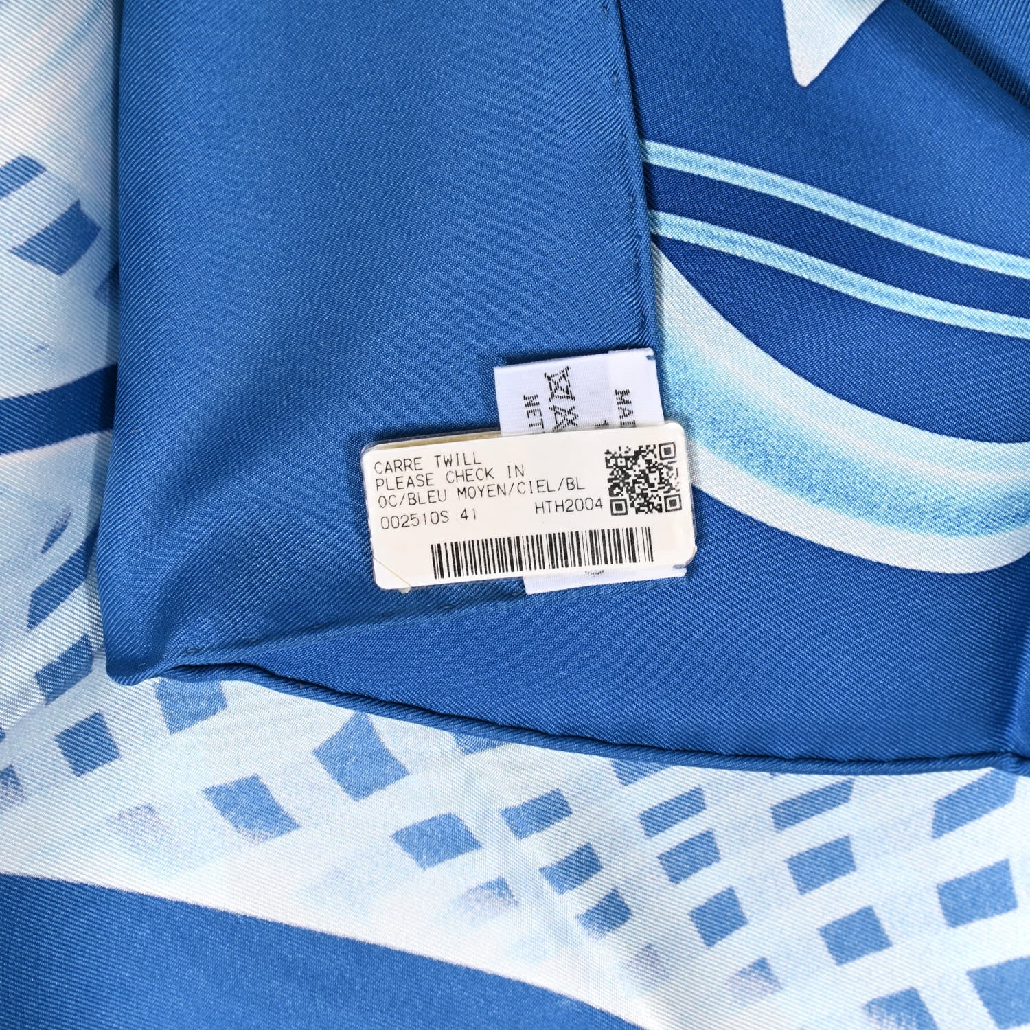 Hermes Silk Please Check In Scarf 90 Bleu Moyen Ciel White 730957